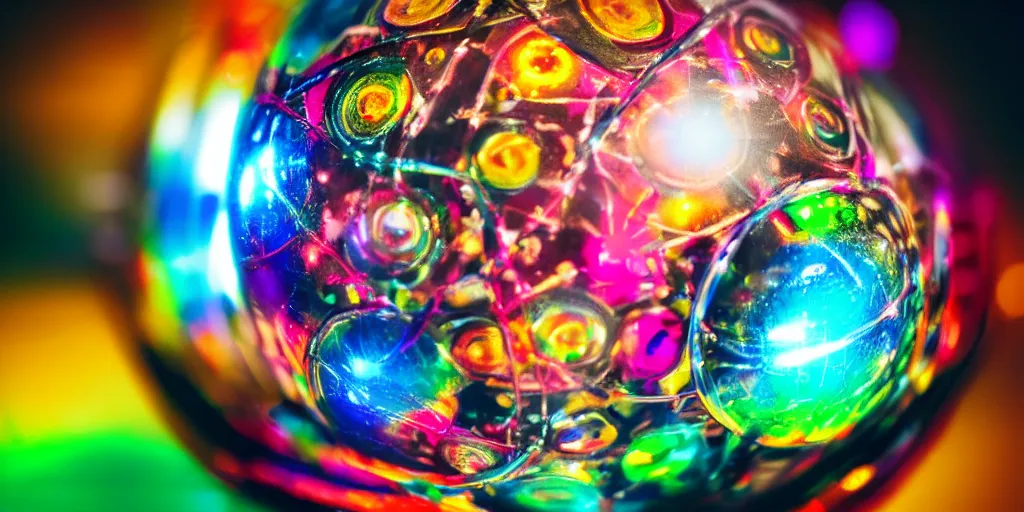 Prompt: ”close-up of a chrome pinball ball coming out of a ramp on high speed”, [neon glow, colorful, blur, bloom, zoomed, photography, bokeh]”