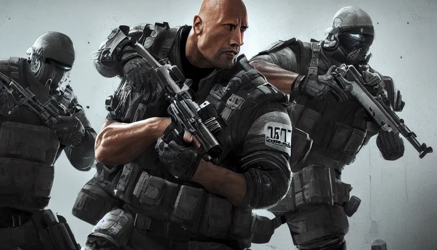 Prompt: Dwayne Johnson in Rainbow Six, hyperdetailed, artstation, cgsociety, 8k