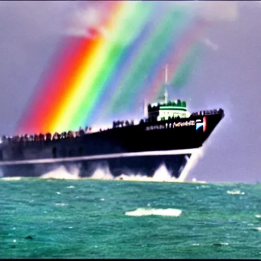 Image similar to the sinking of the rainbow warrior by the dastardly mustache twirling french