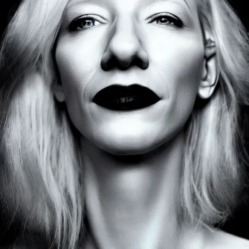 Prompt: realistic expired kodak film portrait of albino kate blanchett mix, hyperrealism, hypermaximalism, photorealistic, detailed, atmospheric, 8 k, award winning photography, cinematic