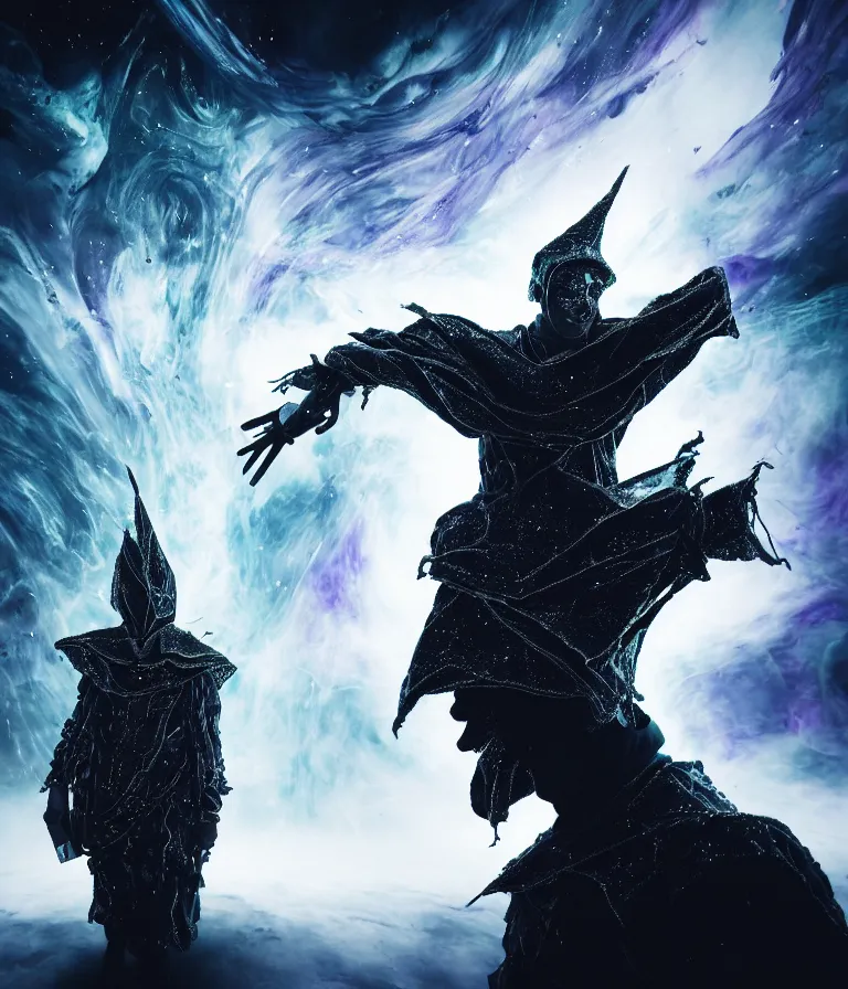 Image similar to impressive ominous front!! shot photo of a court jester character fine portrait fine portrait mesmerizing fractal hyper cubes platinum cracked dark future hyper dimensional space galactic crystal nebula edges elegant detailed intricate concept artstation sharp focus ray tracing cinematic masterpiece temporal corruption beeple wlop germ 8 4 k scifi glossy hyper realistic illustration canon eos r 3 fujifilm x - t 3 0 sony alpha a 6 6 0 0