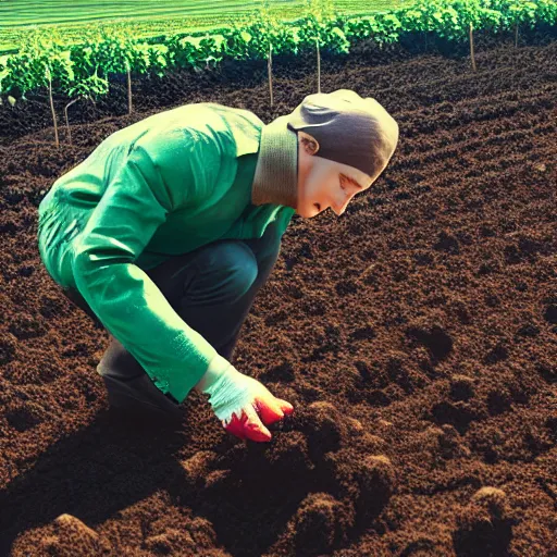 Image similar to koneki ken planting potatoes in belarus, instagram photo, photorealistic, hyper detailed, hyper realistic, houdini, vfx, unreal engine 5, octane render, 8 k, full hd