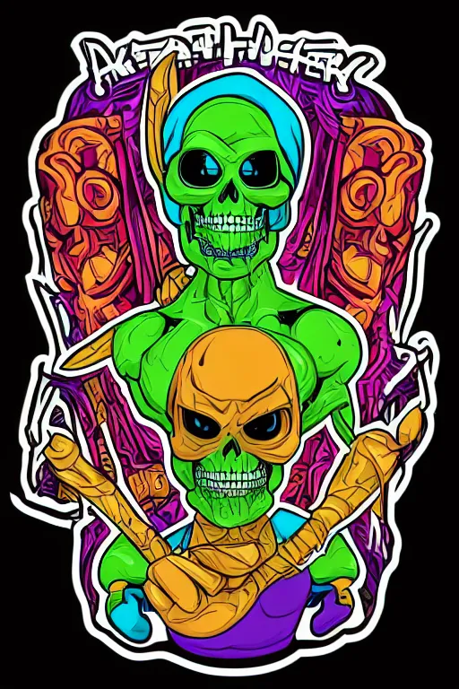 Image similar to A portrait of a skeletor that is a thug, sticker, colorful, illustration, highly detailed, smooth and clean vector curves, no jagged lines, vector art, smooth