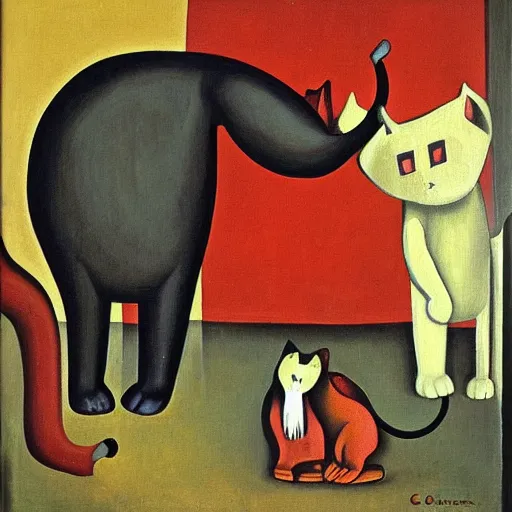 Prompt: Cats and elephants oil on canvas, by Corneille,