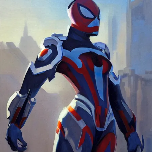 Image similar to greg manchess portrait painting of lightpartially armored spiderman as overwatch character, medium shot, asymmetrical, profile picture, organic painting, sunny day, matte painting, bold shapes, hard edges, street art, trending on artstation, by huang guangjian, gil elvgren, ruan jia, greg rutkowski, gaston bussiere