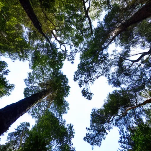 Prompt: treetop canopy view of redwood forest, swaying trees, windy, waves, rippling trees