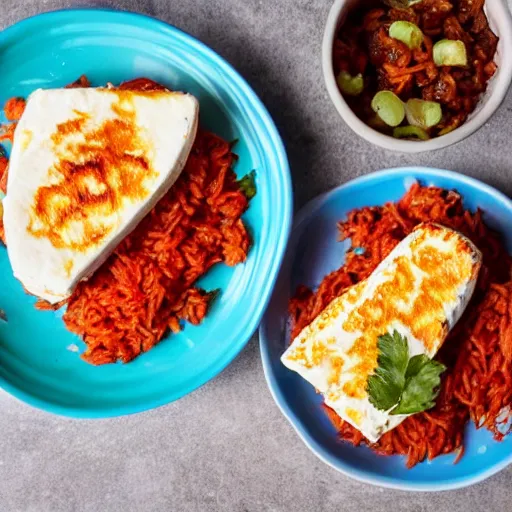 Image similar to jollof rice with haloumi cheese on the side