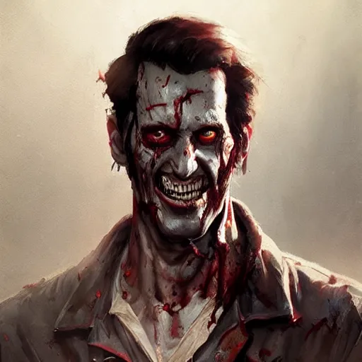 Image similar to A portrait of Ash Williams, zombie, art by greg rutkowski, matte painting, trending on artstation