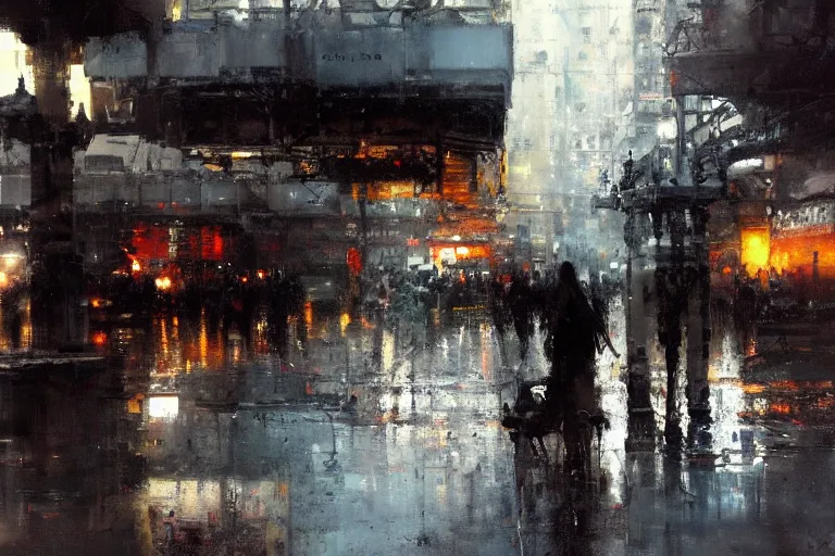 Image similar to cityscape painted by jeremy mann, street - level, dripping oil paint, highly detailed, high resolution