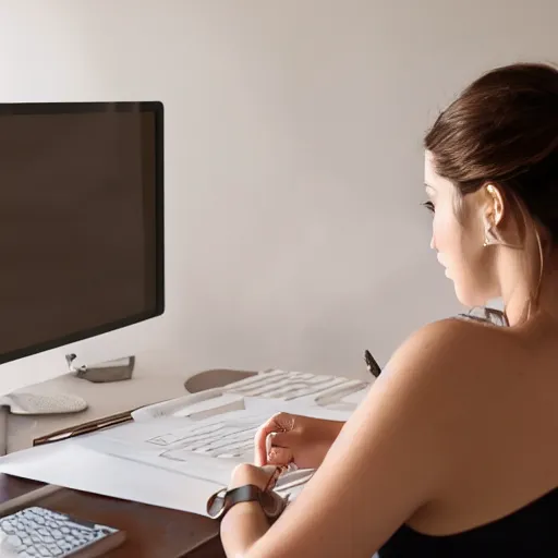 Image similar to painting detailed portrait woman using computer
