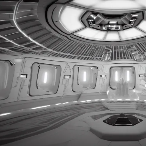 Prompt: interior of an alien spaceship, photorealistic, render,