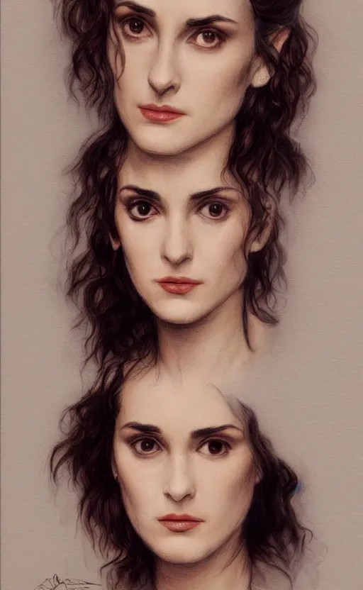Image similar to portrait en buste winona ryder, traditional corsican, intricate, highly detailed, artstation, 90s winona ryder, illustration, jurgens, rutkowski, bouguereau