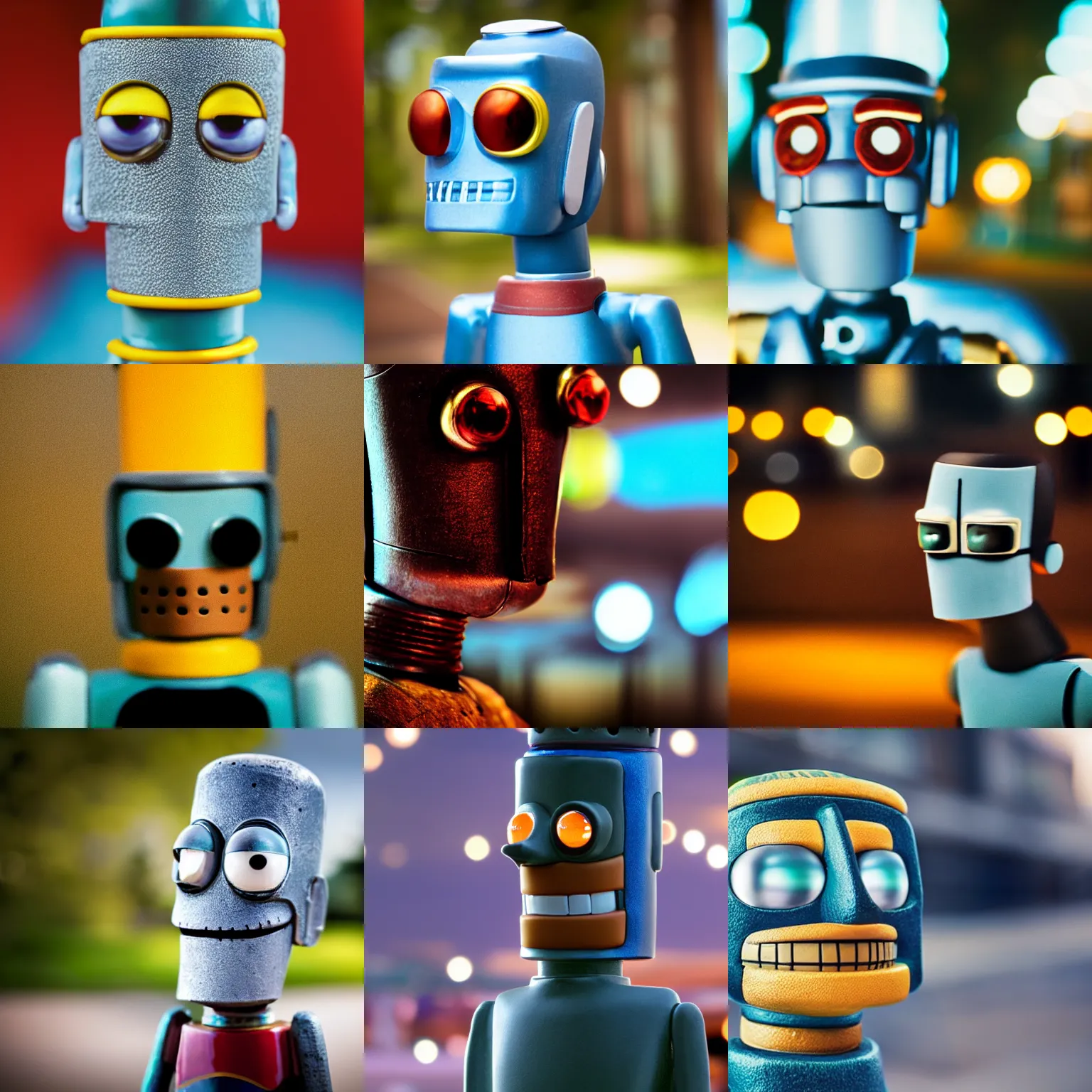 Prompt: portrait photograph of Bender from Futurama, bokeh, depth of field