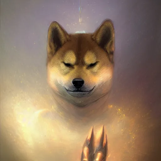 Prompt: realistic anthropomorphic shiba inu, in daedric armor, stuning 3 d render, masterpiece, glowing aura, by donato giancola and greg rutkowski and wayne barlow and zdzisław beksinski, realistic face, visible face, digital art