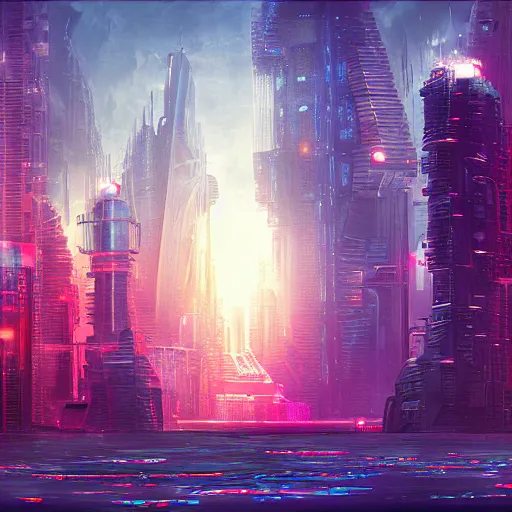 Image similar to Cyberpunk Atlantis, digital art