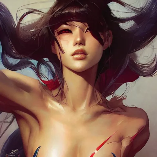 Image similar to crystal liu by peter andrew jones and akihiko yoshida, rule of thirds, seductive look, beautiful, realistic