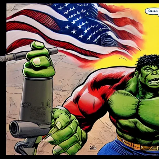 Image similar to hulk as president of united states, with huge bazooka, on car, unreal engine art, detail, by kresto the artist