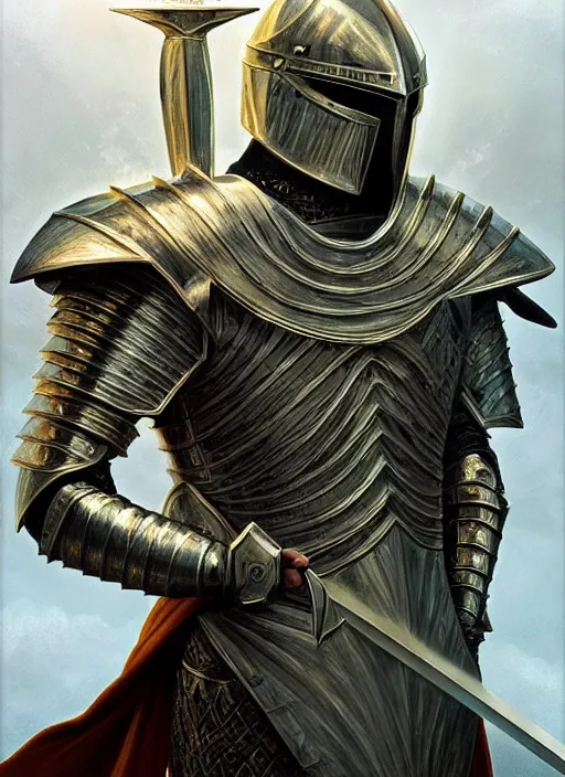 Image similar to esoteric knight in armor with sword!! murky lighting, wind blowing, bust portrait, fairytale, physical mental perfection, 3 / 4 camera angle! intricate, romanticism, highly detailed, biblical divine holy perfection!! digital painting, artstation, concept art, smooth, sharp focus, by artgerm and greg rutkowski and alphonse mucha