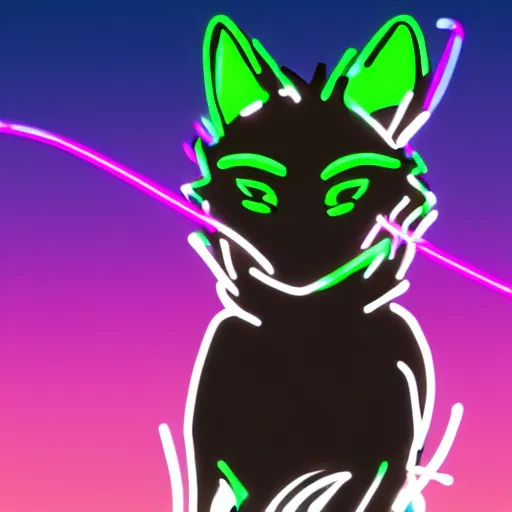 Image similar to a fox wearing a black hoodie with glowing neon stripes, in the style of anime