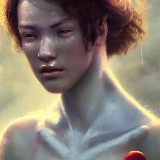 Image similar to epic portrait an woman wearing short sleeved sailor outfit, sweaty skin, hyperrealistic, expressive, emotional, moody, contre jour, octane render, cinematic, beautiful face and flawless skin, perfect hands, 5 fingers, by Edgar Maxence and Ross Tran and Michael Whelan, Legends of Runeterra