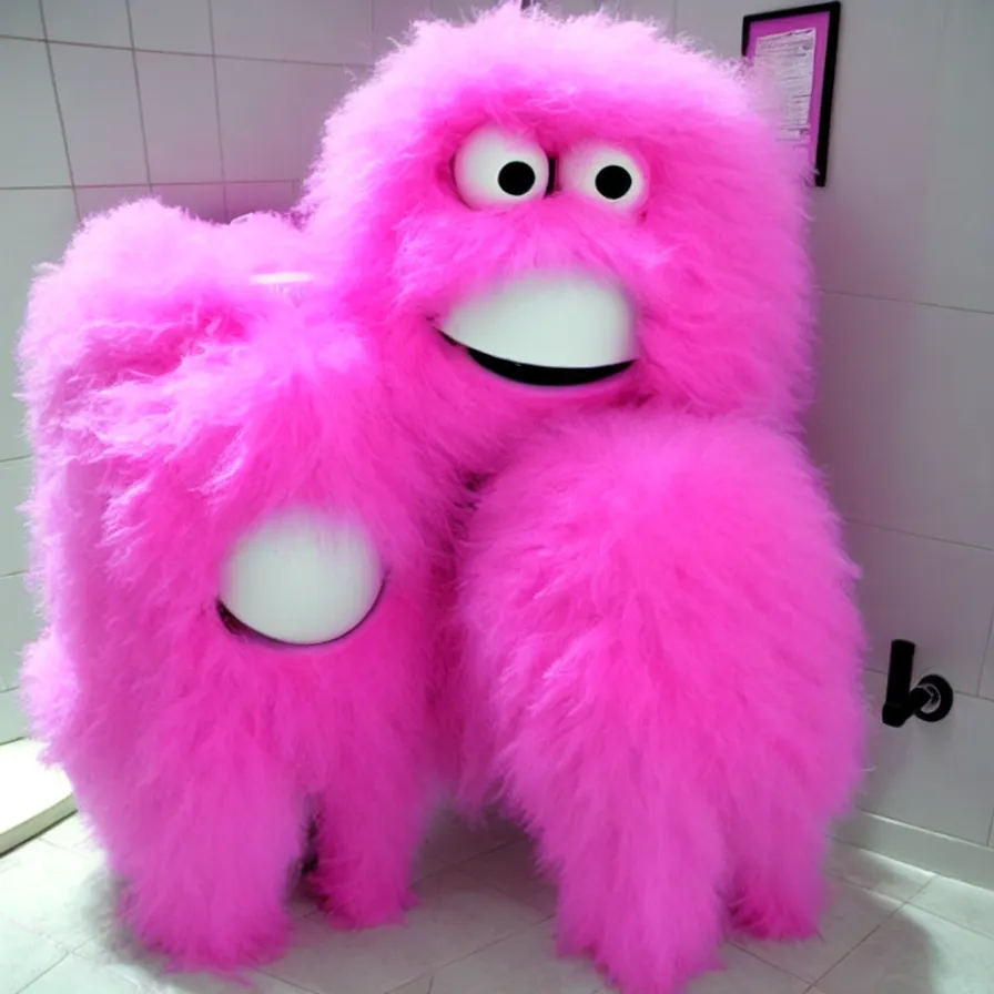 Prompt: fluffy pink toilet monster