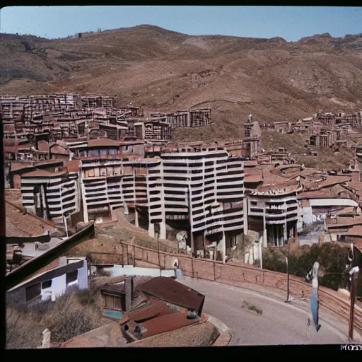 Prompt: Teruel city in 1989, Korean style buildings