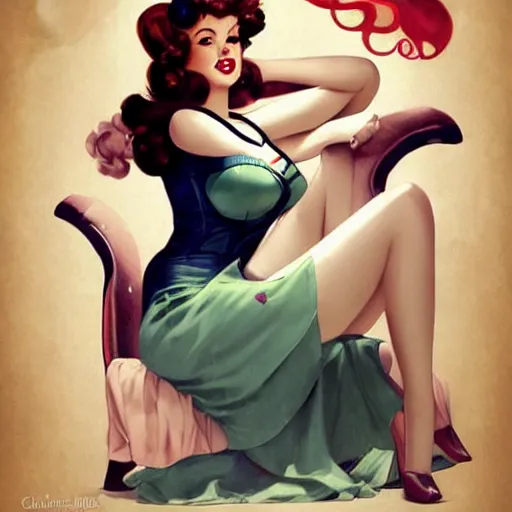 Image similar to a retro pinup by charlie bowater and anna dittmann and gil elvgren.