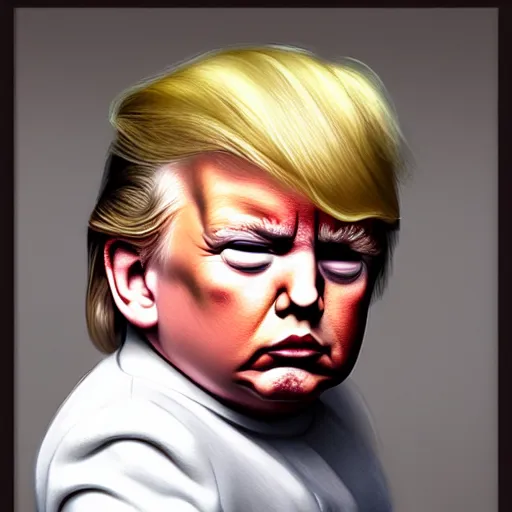 Image similar to portrait donald trump as a baby pouting with folded arms, fine art, award winning, desaturated, brown tones, intricate, elegant, sharp focus, cinematic lighting, digital painting, 8 k concept art, by michael hussar and greg manchess and brom and z. w. gu, 8 k