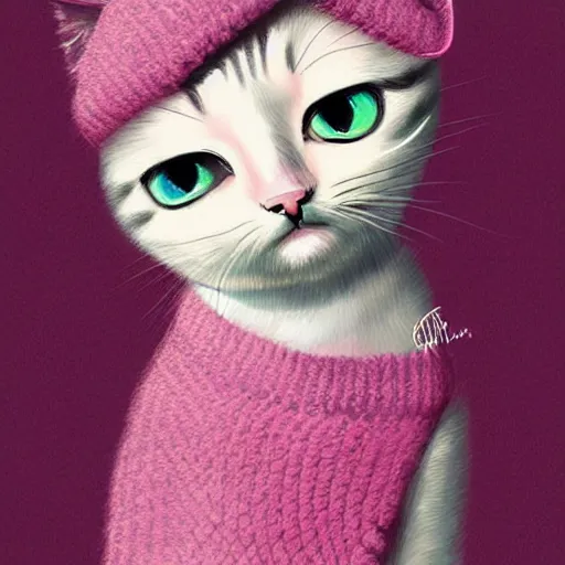 Image similar to cute kitten wearing a pink sweater, digital art, concept art, gemmy woud binnendijk, nixeu, artgerm