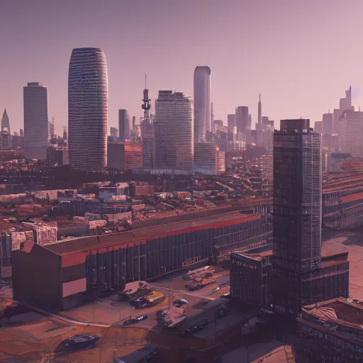 Image similar to a bottle of malort towering above a city skyline, urban landscapes, 4 k render, unreal engine