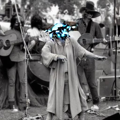 Image similar to yoda performing at woodstock