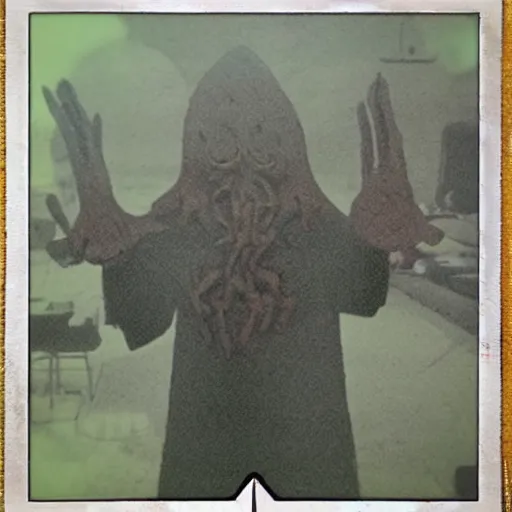 Image similar to horrible eldritch god at a sunday brunch, in the style of a polaroid photo