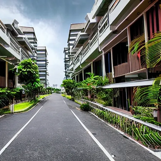 Prompt: walking through a housing estate in singapore