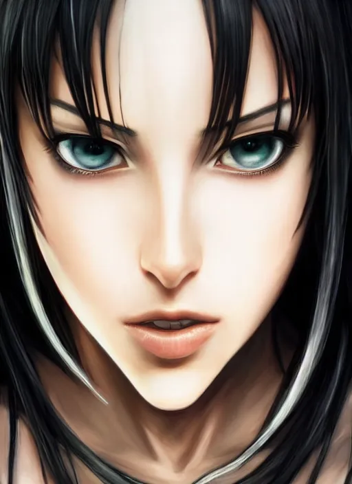 Prompt: elegant Tifa Lockhart stares intently at you. ultra detailed painting at 16K resolution and epic visuals. epically surreally beautiful image. amazing effect, image looks crazily crisp as far as it's visual fidelity goes, absolutely outstanding. vivid clarity. ultra. iridescent. mind-breaking. mega-beautiful pencil shadowing. beautiful face. Ultra High Definition. processed twice.