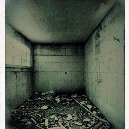 Image similar to polaroid photo of abandoned liminal swimming pool scary, dark art, moody