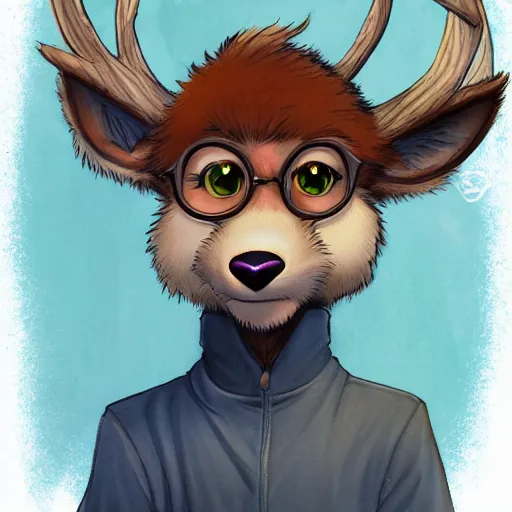 Prompt: a portrait of an anthropomorphic deer, furry fursona, in the style of hayao miyazaki and masamune shirow, soft lighting, wlop