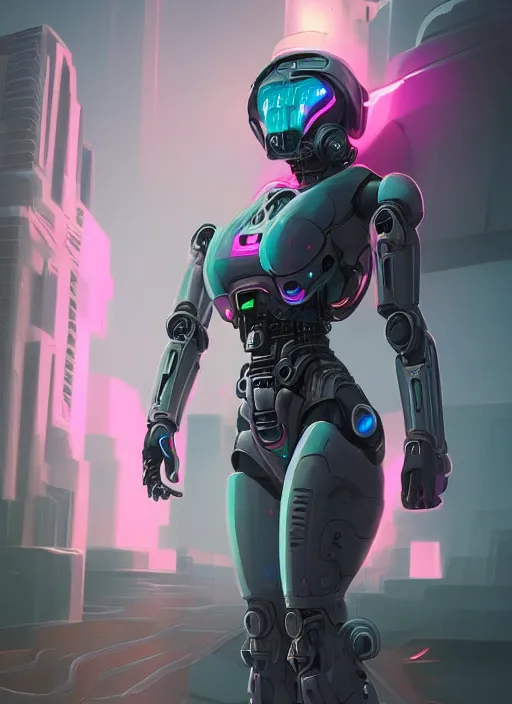 Image similar to detailed photorealistic matte painting of a woman wearing cybernetic power-armor by beeple, trending on artstation, cgsociety, action, vivid colors,dynamic,4k HD