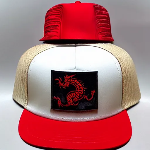 Prompt: china red dragon mark on hat