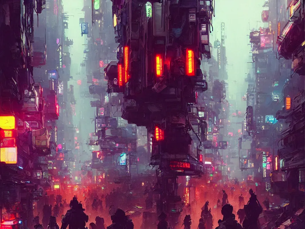 Prompt: concept art of a cramped cyberpunk street filled with people during obon festival, grimy, gritty, blade runner 2 0 4 9, trending on artstation, award winning painting, cgi, art by john berkey and anton fadeev and john howe and simon stalenhag and greg rutkowski