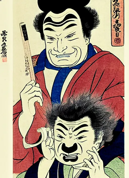 Image similar to peter falk's detective columbo as a yokai illustrated by kawanabe kyosai and toriyama sekien