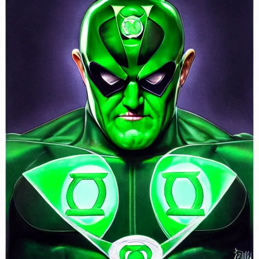 Prompt: hyperrealistic portrait of rudy giuliani as the green lantern, highly decorated uniform, highly detailed, hyperrealistic, digital painting, artstation, concept art, smooth, sharp focus, illustration, cinematic lighting, art by artgerm and greg rutkowski and alphonse mucha