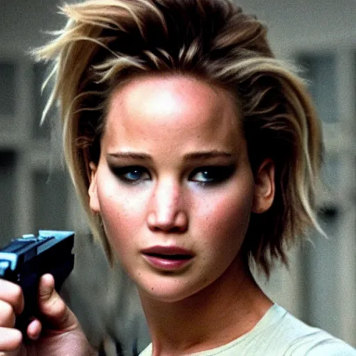 Prompt: Promo picture of Jennifer Lawrence in GI Jane remake (2029)