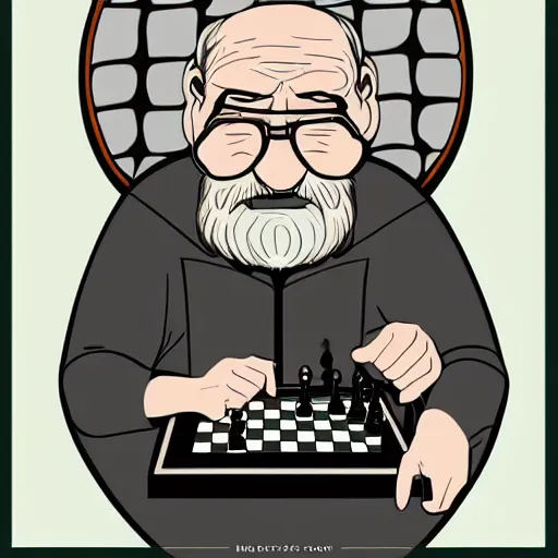 Prompt: an old man playing chess, digital art by Max Grecke