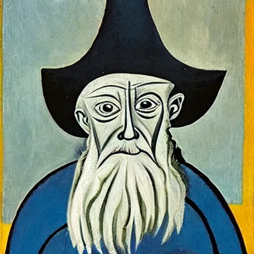 Prompt: A wizard by Pablo Picasso, Oil on Canvas