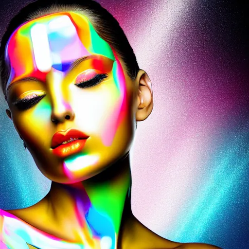 Image similar to portrait of a beautiful android woman, futuristic, chrome and colorful,