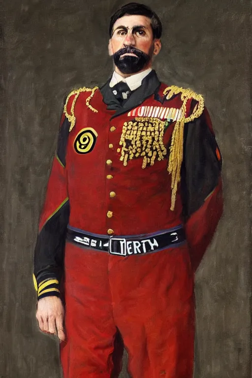 Image similar to full body portrait of the dictator of the san antonio spurs, 1 8 8 9, in full military garb, oil on canvas by william sidney mount, trending on artstation