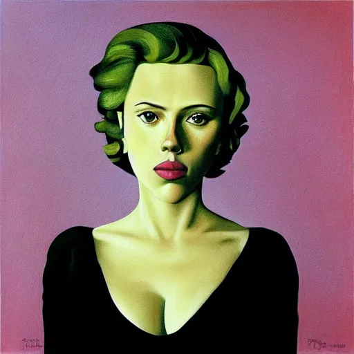 Image similar to “Scarlett Johansson portrait, Rene Magritte”