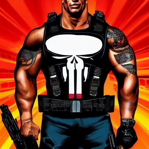 Image similar to Dwayne Johnson in the punisher digital art 4k detailed super realistic