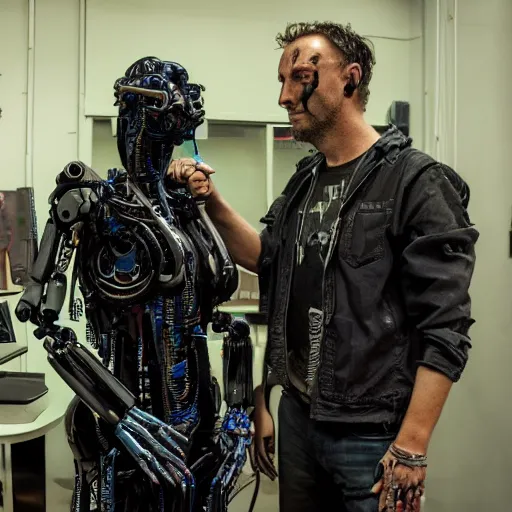 Image similar to cyberpunk Deadcode humanoid robot neil blomkamp and Emmanuel Lubezki