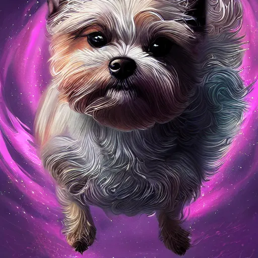 Image similar to portrait of a beautiful cute dog falling into the third dimension by Ross Tran, 4k, intricate details